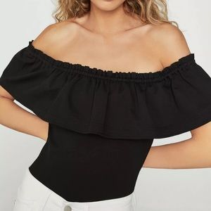 BCBGMaxAzria *NWT* black ruffled bodysuit size L